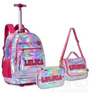 Kit Mochila de Rodinha Luluca Holográfica