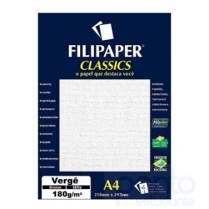 Papel Vergê Branco A4 180g 50 folhas -  Filipaper