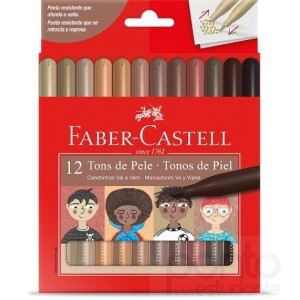 Canetinha Hidrocor Faber Castell 12 cores Tons de pele Vai e Vem