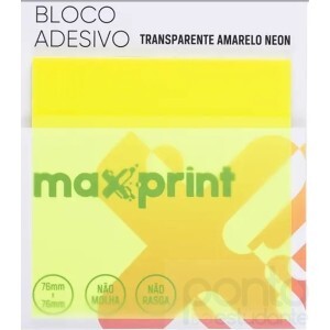 Bloco Adesivo Transparente Amarelo Neon - Maxprint