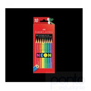 Lápis De Cor Sextavado Ecolápis 10 Cores Neon Faber Castell
