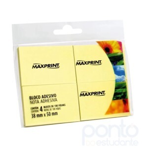 Bloco Adesivo Maxprint 38x50mm 4x100 Folhas Amarelo