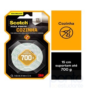 Fita Dupla Face Scotch Fixa Forte Cozinha 24 mm x 1,5 m