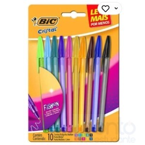 Caneta Esferográfica Cristal Fashion, 10 Cores Vivas, Ponta Média de 1.2 mm - BIC